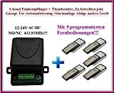 1-kanal Universal Funkempfänger + 5 handsender, Zu betreiben jede Garage Tor Automatisierung / Alarmanlage / einige andere Geräte 12-24V DC, ...