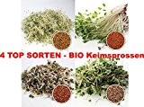 1 kg BIO Keimsprossen Mischung "4 Sorten Mix" Keimsaat 4 x 250 g Samen für die Sprossenanzucht (Alfalfa, Kresse, Radies, ...