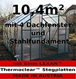 10,4m² PROFI ALU Gewächshaus Glashaus Treibhaus inkl. Stahlfundament u. 4 Fenster, mit 6mm Hohlkammerstegplatten - (Platten MADE IN AUSTRIA/EU) von ...