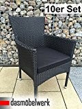 10er SET dasmöbelwerk Polyrattan Sessel Stuhl stapelbar Rattan Gartenmöbel schwarz Gartensessel HAWAI