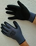 12 Paar "SOLIDSTAR" , Gr. 10, Nylon-Feinstrick Arbeitshandschuhe mit Nylon-Feinstrick-Handschuh, grau, mit schwarzer Mikro-Schaum-Latex- Beschichtung