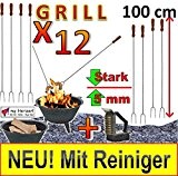 12 x 1 METER 100 cm lange Grillspieße !!! MIT BÜRSTE !!! Grill Grillspieß Wurstspiesse Kugelgrill Feuerschale (Achtung kein Teleskop, ...