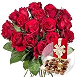 18 rote Rosen und Belgische Pralinen