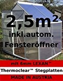 2,5m² ALU Aluminium Gewächshaus Glashaus Tomatenhaus, 6mm Hohlkammerstegplatten - (Platten MADE IN AUSTRIA/EU) mit 1 Fenster und autom. Fensteröffner von ...
