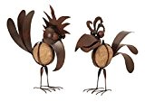 2 er Set Riesen Metall Figuren Vogel mit Stein 32cm bis 35cm rostfarben Garten Dekoration Vögel