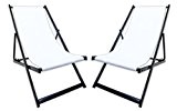 2 x Liegestuhl Aluminium, klappbar, wechselbarer Sitzbezug Weiß, schwarz lackiert