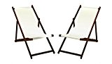 2 x Liegestuhl, Holz mit dunkelbrauner Lasur, Weiß ohne Armlehne, klappbar, mit wechselbaren Stoffbezug