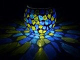 2 x wunderschöne LED Solar Windlichter "Mosaik" türkis-blau-gelb, stimmungsvolles Licht für Ihren Garten, Balkon, Terrasse