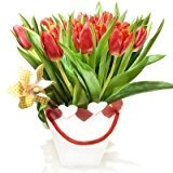 20x rote Tulpen in Herztasche inkl. Windrad - Frühlingsblumen