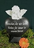 25cm Steinharz Herz mit Engel Grabstein Gedenkstein Grab Deko Grabschmuck Trauer