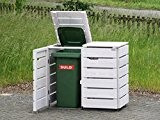 2er Mülltonnenbox / Mülltonnenverkleidung 120 L Holz, Transparent Geölt Weiß