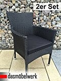 2er SET dasmöbelwerk Polyrattan Sessel Stuhl stapelbar Rattan Gartenmöbel schwarz Gartensessel HAWAI
