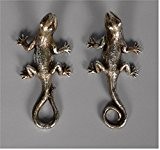 2er Set Eidechsen Gecko Salamander *silber antik* Wanddeko Kunstharz 13 + 14 cm