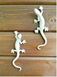 2er Set Eidechsen Gecko Salamander *silber* auch als Wanddeko Kunstharz, je 22 cm