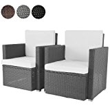 2er Set Loungesessel aus Polyrattan Gartenmöbel inkl. Sitzkissen -Farbwahl- schwarz, grau oder braun