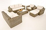 3-2-1-1 Sofa-Garnitur CP050, Lounge-Set Gartengarnitur, Poly-Rattan ~ Kissen creme, natur