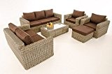 3-2-1-1 Sofa-Garnitur CP050 Lounge-Set Gartengarnitur Poly-Rattan ~ Kissen terrabraun, natur