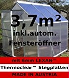 3,7m² ALU Aluminium Gewächshaus Glashaus Tomatenhaus, 6mm Hohlkammerstegplatten - (Platten MADE IN AUSTRIA/EU) mit 1 Fenster und autom. Fensteröffner von ...