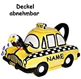 3-D Design - Gießkanne - Deko Kanne " gelbes Taxi Auto " - incl. Namen - mit Deckel & Henkel ...