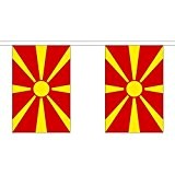 3 Meter 10 (22,9 x 15,2 cm) Flagge Mazedonien Mazedonische 100% Polyester Material Wimpelkette ideal Party Dekoration für Street House Kneipen Vereine Schulen