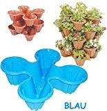 3 Stück _ Blumentöpfe - BLAU - für 4 Pflanzen - STAPELBAR - Blumenkübel / aus hochwertigen Kunststoff - z.B: ...