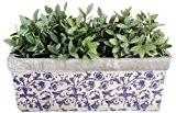 3 Stück Esschert Design Balkonkasten, Blumenkasten aus Keramik in blau-weiß, ca. 40 cm x 16 cm x 15 cm