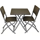 3-tlg. Balkonset Sitzgruppe NORFOLK grau Stahl Kunststoffgeflecht Rattan Optik Tisch 2 Stühle klappbar