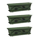 3 x Balkonkasten + Untersetzer + Halterung 60 cm grün Kunststoff