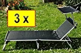 3 x Garten- & Relaxliege, PREMIUM extrem bequem, mit Sonnendach, 3 x klappbare Sonnenliege - extrem wetterfest, tragbar