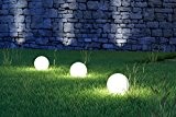 3 x LED Solarleuchte Gartenleuchte Kugelleuchte MARA mit Erdspieß Bodenleuchte Dekoration wahlweise umschaltbar zwischen LED kaltweiß und farbwechselnd (Durchmesser 15cm)