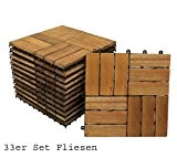 33er Spar-Set Holzfliese 02 für 3 m², Terrassenfliese aus Akazien-Holz, Fliese mit 12 Latten für Garten Terrasse Balkon, Balkon Bodenbelag ...