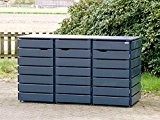 3er Mülltonnenbox / Mülltonnenverkleidung 120 L Holz, Deckend Geölt Anthrazit Grau