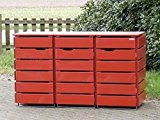 3er Mülltonnenbox / Mülltonnenverkleidung 240 L Holz, Deckend Geölt Nordisch Rot