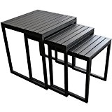 3er Set Aluminium Beistelltisch Hocker Alu Couchtisch Wohnzimmertisch Blumenhocker Gartentisch mit Polywood Tischplatte - Schwarz