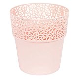 3er Set Blumentopf Topf Spitzenoptik pulver rosa rund Kunststoff D 145 mm Rosa