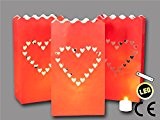 3er Set Lichtertüte 'Herz' inkl. 3 Power-LED Teelichter! 3 rote Papiertüten mit Herz-Motiv, 15x9x26,5 cm Gartenparty Valentinstag Muttertag Liebe