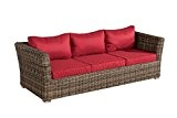 3er Sofa 3-Sitzer Sousse Poly-Rattan ~ grau-meliert mit Kissen in rubinrot
