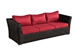 3er Sofa 3-Sitzer Sousse Poly-Rattan ~ schwarz mit Kissen in rubinrot