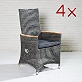 4 Gartenstühle Polyrattan schwarz grau Positionsstuhl Stuhl Stühle Garten Teak