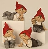 4 lustige Gnome Zwerg Gartenzwerg 15 cm rote Mütze Figuren für Haus und Garten