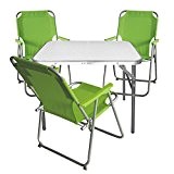 4tlg. Campingmöbel Set Klapptisch, Aluminium, 55x75cm + 3x Campingstuhl, grün / Strandmöbel Campinggarnitur Gartenmöbel