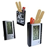 5 tlg. Set Digital Innen / Büro Thermometer mit Analog Bilderrahmen , Uhr , Datum und Alarm Funktion . Utensilienbehälter ...