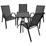 5er Set Bistro Gartengarnitur Sitzgruppe Sitzgarnitur Glastisch 60x60cm + 4x stapelbare Gartenstühle mit Textilenbezug