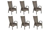 6 x Poly Rattan Dinning Sessel "New Jersey" Rückenlehne mehrfach verstellbar, inkl. Sitzkissen, dunkelgrau meliert, stapelbar, 561399