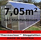 7,05m² ALU Aluminium Gewächshaus Glashaus Tomatenhaus, 6mm Hohlkammerstegplatten - (Platten MADE IN AUSTRIA/EU) mit Stahlfundament und 2 Fenster von AS-S