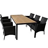7er Gartenmöbel Set Gartentisch mit Polywood Tischplatte 205x90cm Braun 6x Rattansessel mit Polyrattanbespannung inkl. Sitzkissen Terrassenmöbel