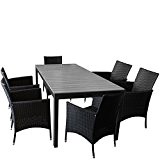 7er Set Gartenmöbel Gartentisch, ausziehbar, Polywood Tischplatte Silver-Grey, 280/220x95cm 6x Rattansessel mit Polyrattanbespannung inkl. Sitzpolster Gartengarnitur
