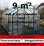9m² PROFI ALU Gewächshaus Glashaus Treibhaus inkl. Stahlfundament u. 4 Fenster, mit 6mm Hohlkammerstegplatten - (Platten MADE IN AUSTRIA/EU) von ...