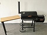 (ABD) TEXAS - KIUG®-XXL Smoker mit Beistelltisch BBQ GRILLWAGEN ca. 55kg Holzkohle Grill Grillkamin ca. 2,0 mm Stahl PROFI-QUALITÄT