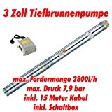Agora-Tec® AT- 3" Brunnenpumpe 550W mit 15 m Kabel Edelstahl-Tiefbrunnenpumpe mit max: 7,9 bar, 3200l/h